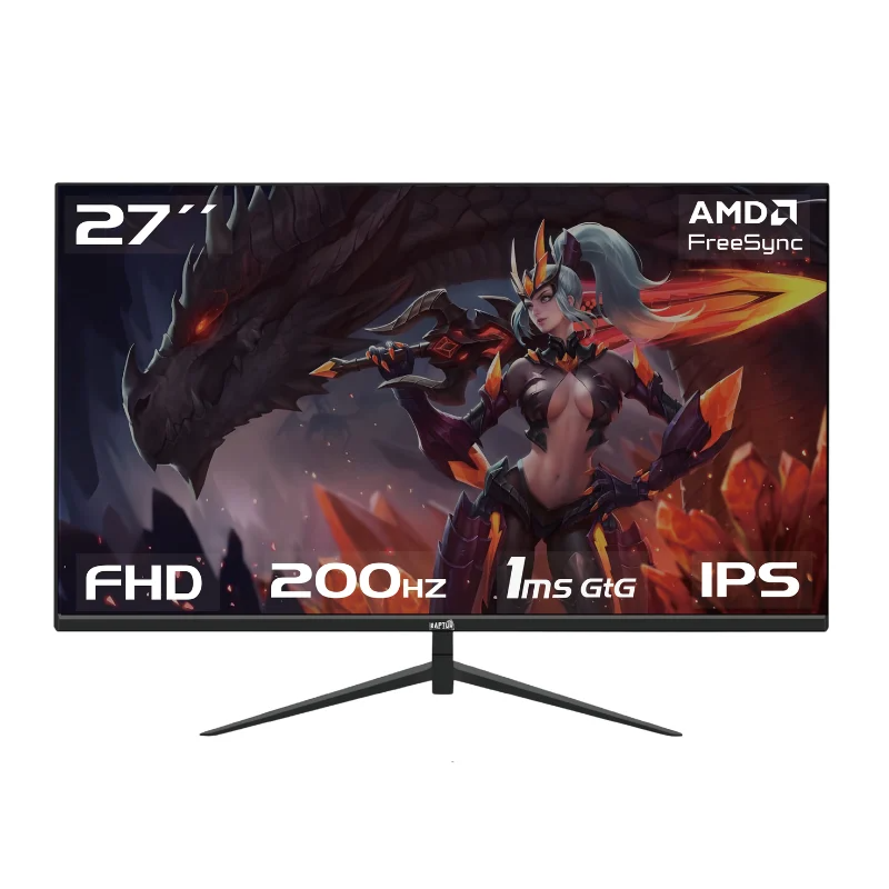 Monitor 27" RAPTOR Gamer Hawk Eye Frameless IPS FHD 200Hz 1Ms HDMI-DP Negro