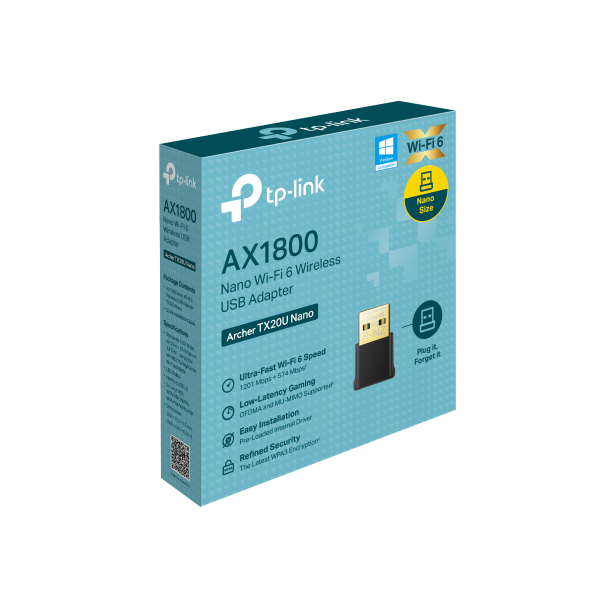 Adaptador USB WiFi 1201Mbps AX1800 TPLINK Archer TX20U Nano Wi-Fi 6