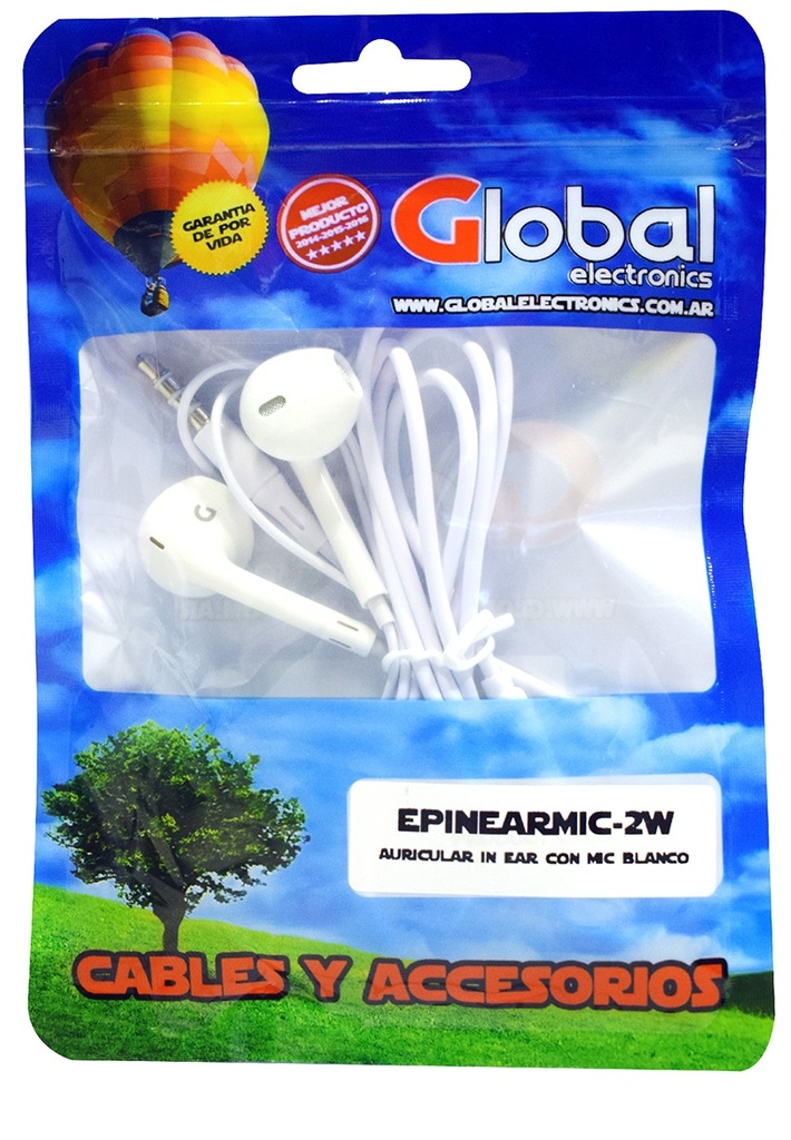 Auricular in ear Global c/Microfono con 3.5mm Blanco EPINEARMIC-2W