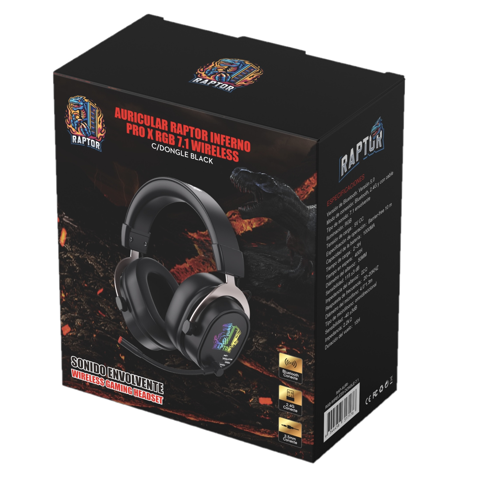 Auricular on ear Raptor Inferno PRO X 7.1 Wireless c/Dongle Negro