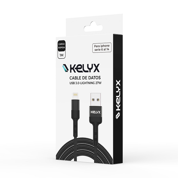 Cable USB 3.0 (A/Lightning ) M / M 27W 1.0mts p/IPhone - KELYX