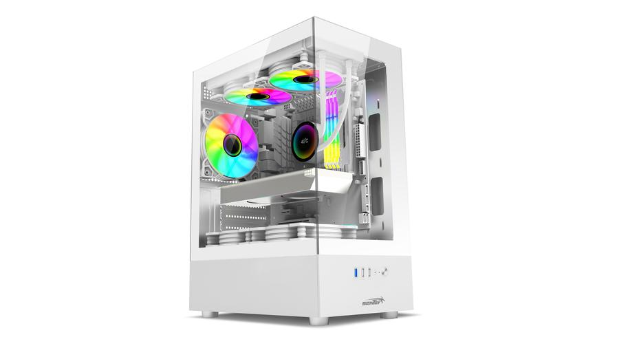 Gabinete Sentey Argb (6100-ARGB-SFWHITE) Lateral Acrilico Blanco x5 Fan