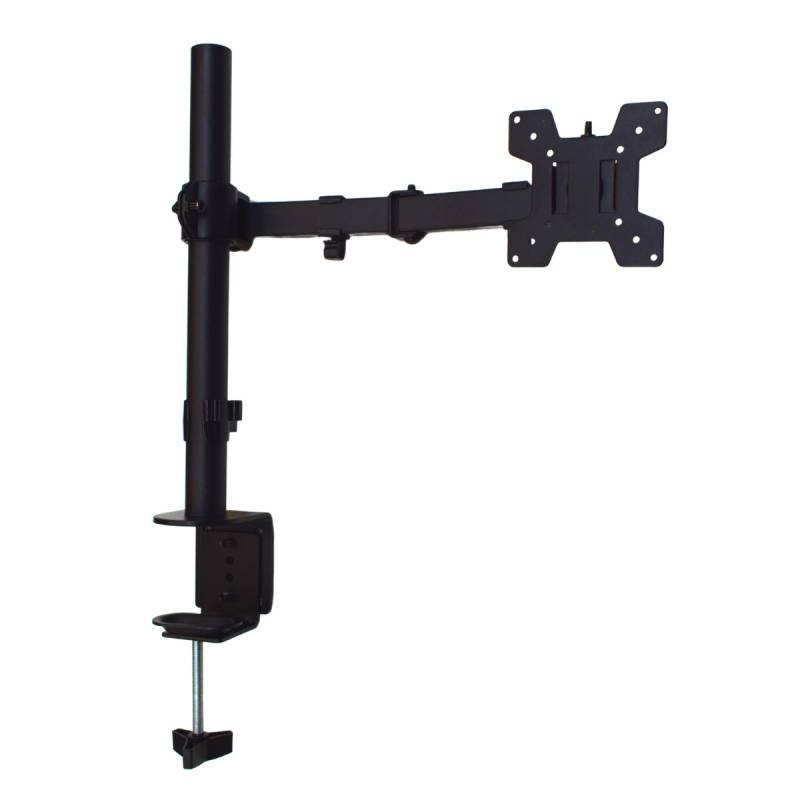 Soporte Monitor  Simple de Brazo Movible de 10¨ a 27¨ VESA 50x50 75x75 100x100 hasta 10kg. Color Negro Kit de Instalación y Nivelación