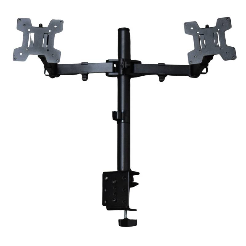 Soporte Monitor Doble de Brazo Movible de 10¨ a 27¨ VESA 50x50 75x75 100x100 hasta 10kg. Color Negro Kit de Instalación y Nivelación