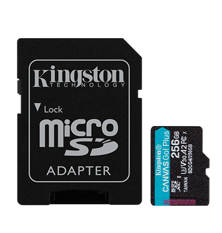 Tarjeta de Memoria MICROSD 256Gb KINGSTON U3 V30 A2 - Canvas GO PLUS G4