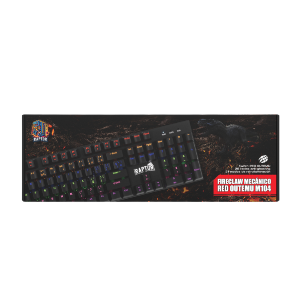 Teclado USB Raptor Fireclaw M104 Mecanico Retroiluminado Switch Red Outemu