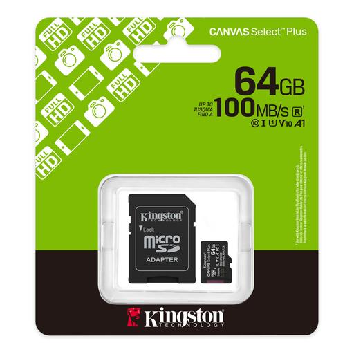 Tarjeta de Memoria MICROSD  64Gb KINGSTON U1 V10 A1 c/Adap G3