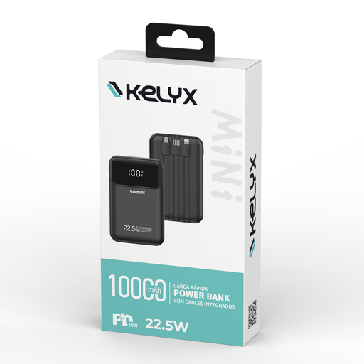 PowerBank 10000 mHa Type-C+USB+Lightning Fast Charge 22.5W Black Mini KELYX