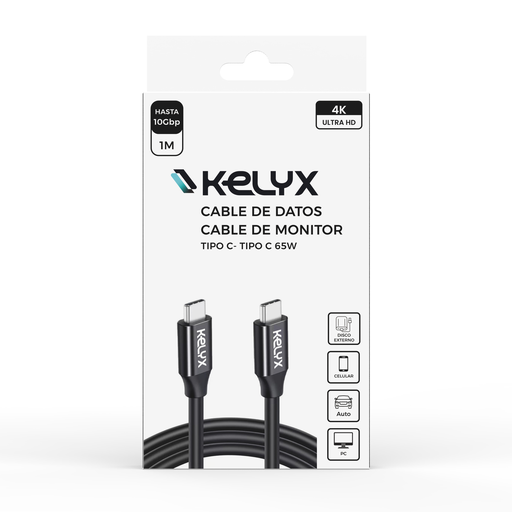 Cable USB 3.0 (C/C) M / M - 1.0Mts 65W / 10Gbp - 4K ULTRA HD KELYX