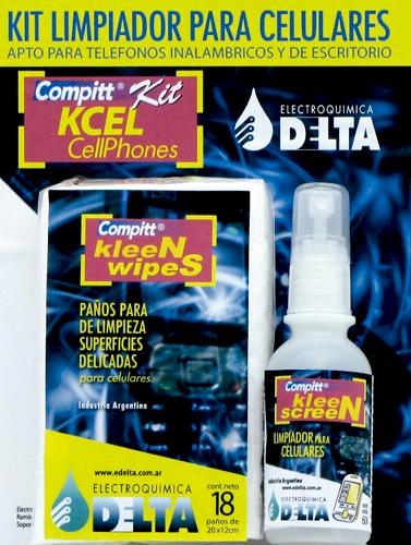 DELTA Compitt KCEL, kit de limpieza de celulares y teléfonos 60cc + 4 paños (KCEL)