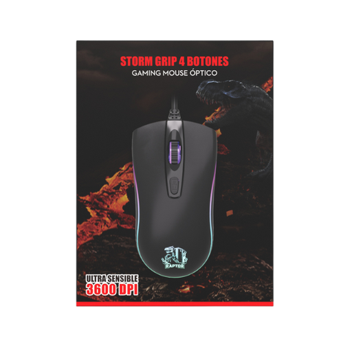 Mouse Raptor Storm USB Grip 4 botones 3600dpi 7 colores